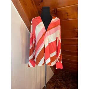 NWT Mango - Oversized Printed Psychedelic Stripe Pink and Red Blouse sz S
